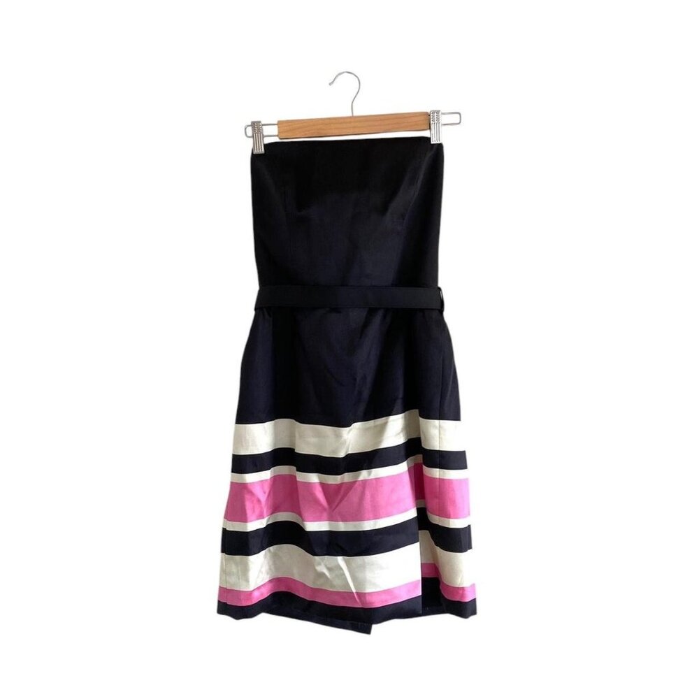 MILLY BLACK PINK STRIPED STRAPLESS PENCIL DRESS WOMENS SIZE 10